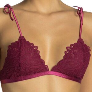 Free People Lace Bralette Bra Magenta Ribbons Large 12/14 New